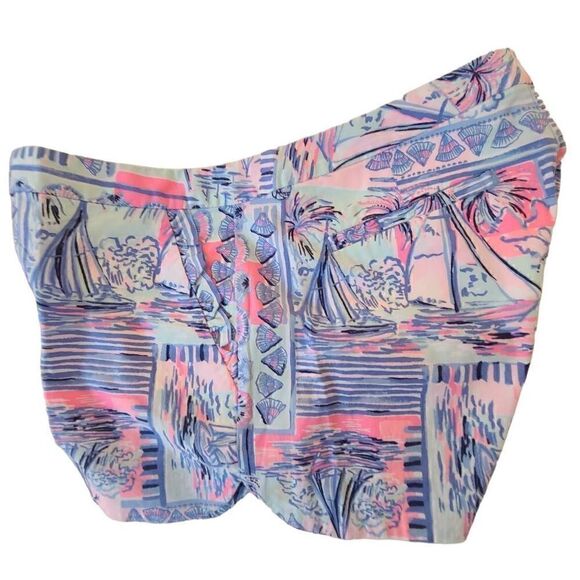 Lilly Pulitzer Womens Pink Blue Sailboat Print Cotton Blend Shorts Size 4 - Picture 4 of 14